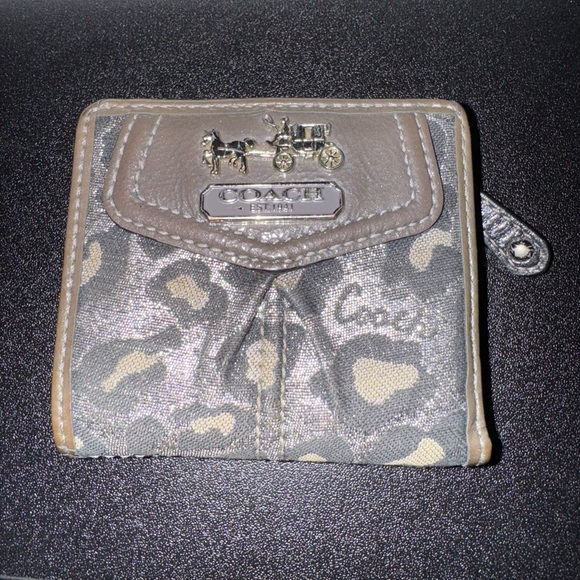 Coach Wallet, Black & Silver Leopard Print, Small, EUC - Picture 1 of 9